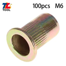 100 Pcs M6 Metric Carbon Steel Flat Head Threaded Insert Nutsert Rivet Gun Nuts