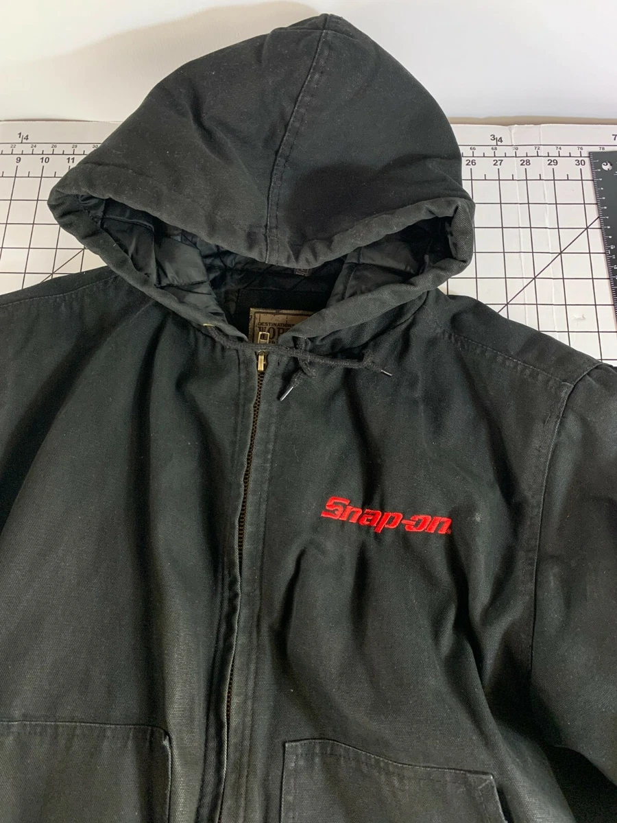 Vintage Snap On Tools Hooded Canvas Work Coat Jacket Black Mechanic Winter L