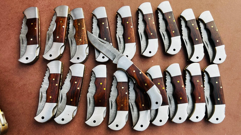 Lot of 20 PCS Damascus handmade Back Lock Folding Pocket knife camping Hunting - Image 2 of 4