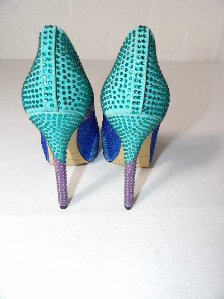 Zapatos de salón Enzo Angiolini talla 6 azul tonal stilleto estrás punta abierta colorido azul Foto 3 de 4