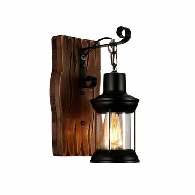 Bauernhaus rustikales Eisen und Holz Glaszylinder Wandleuchte E27 TEKLED