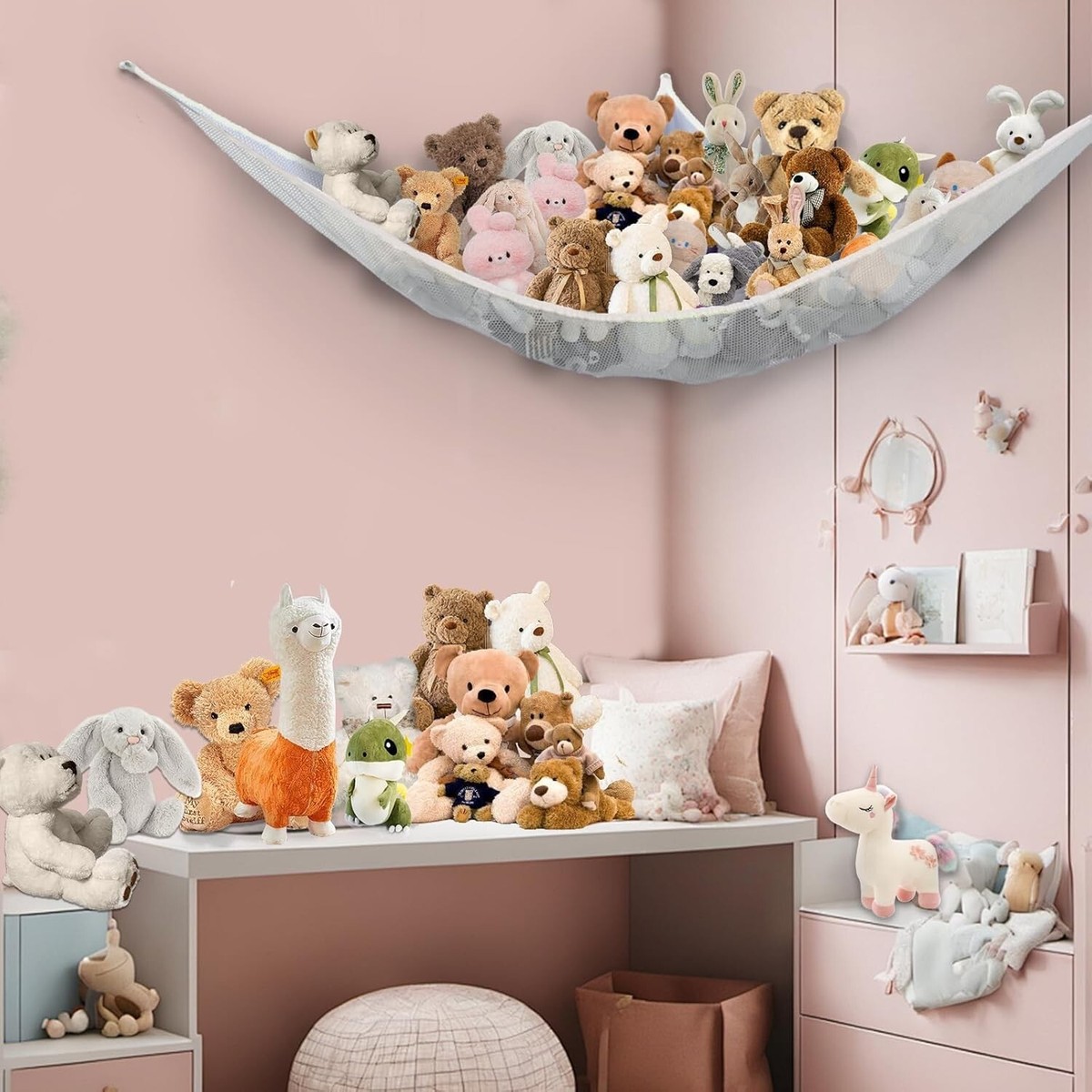 Toy Storage Hammock for Stuffed Animals Soft Toys (White)