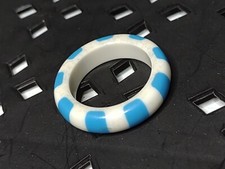 Very Cool Blue And White Vintage Plastic Striped Ring