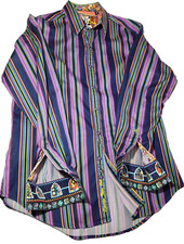 Robert Graham Size Med Purple Striped Lg Sleeve Dress Shirt Contrast Cuff Collar