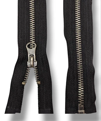 MARKENLOS Metall Reißverschluss Schwarz Altsilber Robust LederJacke,Teilbar bis 85cm