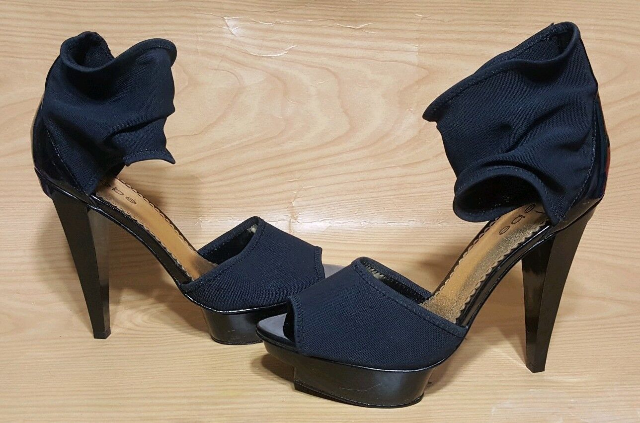 BEBE Platform Pumps Heels Black Fabric Womens Sho… - image 1
