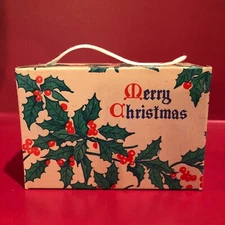 1920s-30s Christmas Candy Box "Holly No. 7" with String Handle