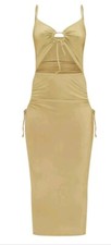 Olive Slinky Cut Out Ruched Detail Midi Dress US Size 2 / UK 6 NWT Free Shipping