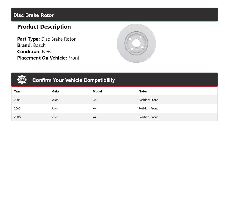 For 2004-2006 Scion xA Bosch QuietCast Disc Brake Rotor Front 2005 - Image 2 of 4