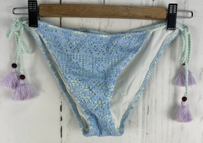 Victoria's Secret M Blue Crochet Tassel Ties Triangle Bikini Bottom L9