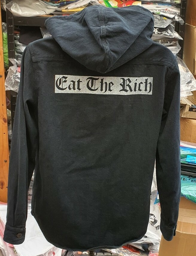 FW14 Supreme Eat The Rich hooded denim shirt indigo size M Medium 