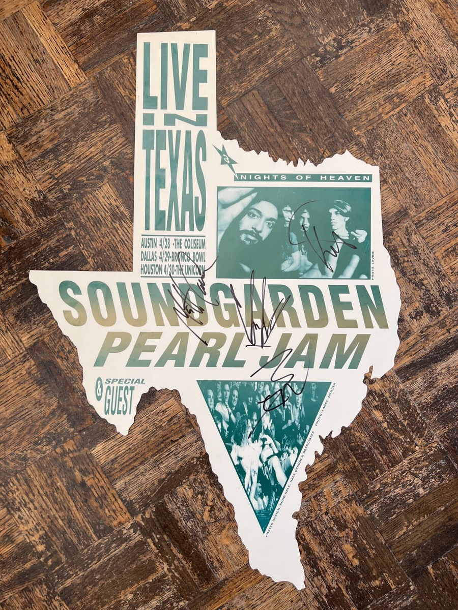 SOUNDGARDEN PEARL JAM 1992 TOUR SIGNED TEXAS CONCERT POSTER w/PASS