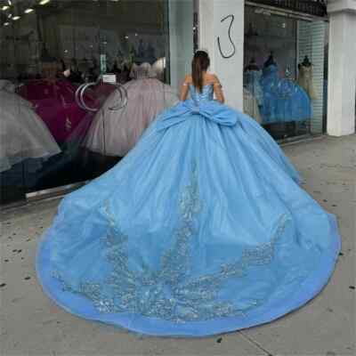 Quinceanera Dresses Sparkling Crystal Light Blue 3D Flower Ball Gown Sweet 15 16 | eBay Quinceanera Dresses Sparkling Crystal Light Blue 3D Flower Ball Gown Sweet 15 16 | eBay
