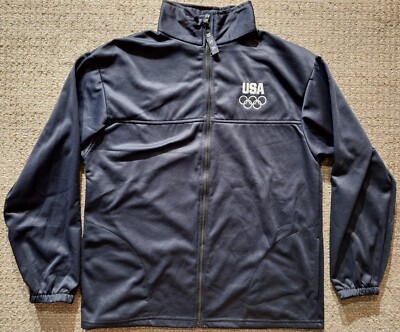 United States Olympic Committee Track Jacket Mens Large Blue Full Zip USA 