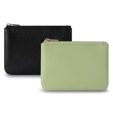 PU Leather Coin Purse Pouch Change Holder Small With Zipper Black Light Green
