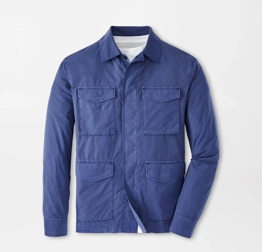 PETER MILLAR Lightweight Jacket Mens XXL Blue Button Up Summer Safari Chore Coat