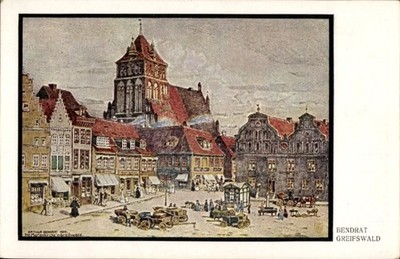 Postcard Hanseatic city of Greifswald, marketplace, buildings, cars, people,... - 4993272
