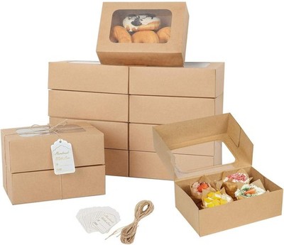 24 Pcs Cookie Boxes W/ Window Paper Gift Giving Brown Bakery Gift Boxes 9 x 6.3