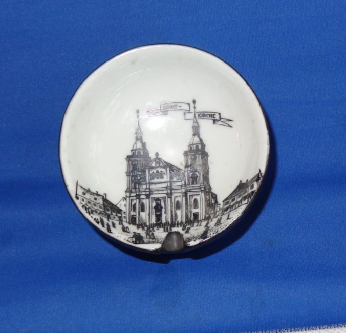 Altenkunstadt Germany Ceramic Ashtray Souvenir Black White StadtKirche