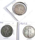 Walking Liberty Half Dollar Lot 1937-S 1942 1944 S Lot of 3 90% Silver