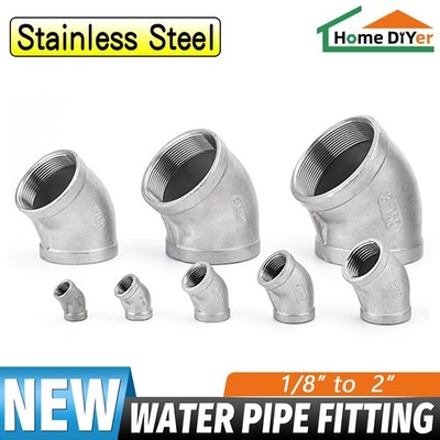 Stainless Steel 45° Elbows Female x Female Pipe Fittings 1/8'' to 2'' Threaded