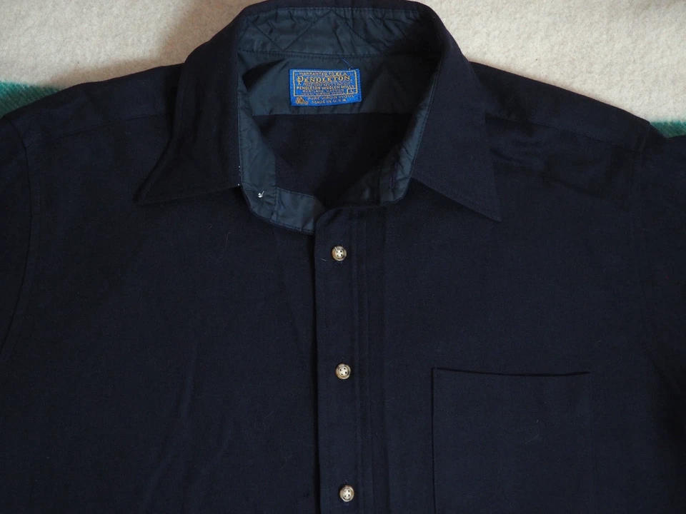 Camisa De Colección Años 60 70 Pendleton Azul Marino 100% Lana Virgen Bolsillo Botón Para Hombres L Foto 2 de 4