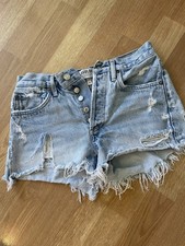 Agolde Womens Shorts Parker Distressed Light Wash Mid Rise Raw Hem Denim Size 24