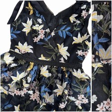 Adrianna Papell Black Multicolor Floral Pleated Tiered Sleeveless Dress Size 4