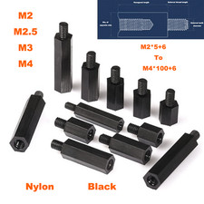 Hex Column Standoff Spacer Screw Plastic Nylon Black M2*5+6 To M4*100+6 PA66