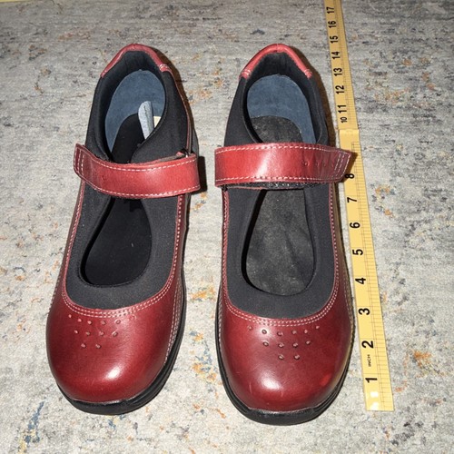 Drew Women's Red Leather Mary Jane Comfort Hook & Loop Strap Shoes 7W