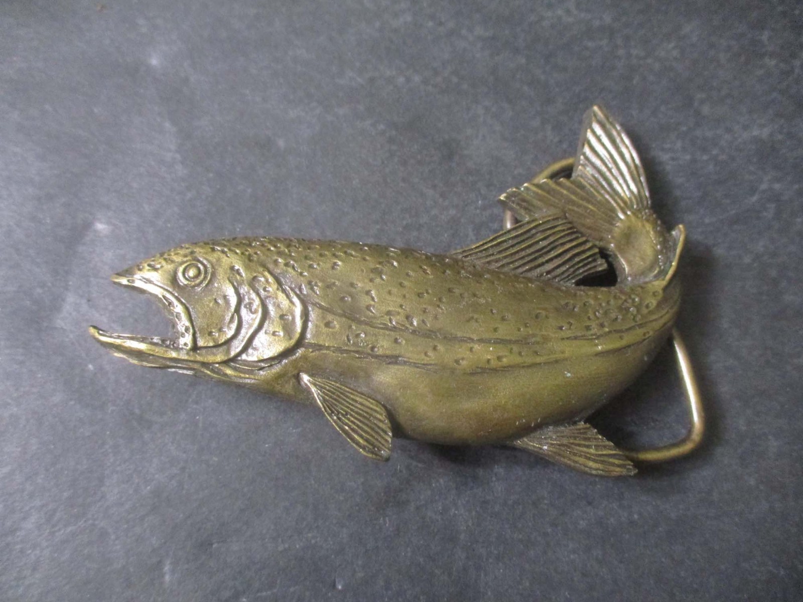 Vintage Bergamot Brass Works Bronze Belt Buckle Salmon Fish 1970's 3D