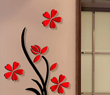 Autocollants fleurs rouges pour mur 1 pièce seulement