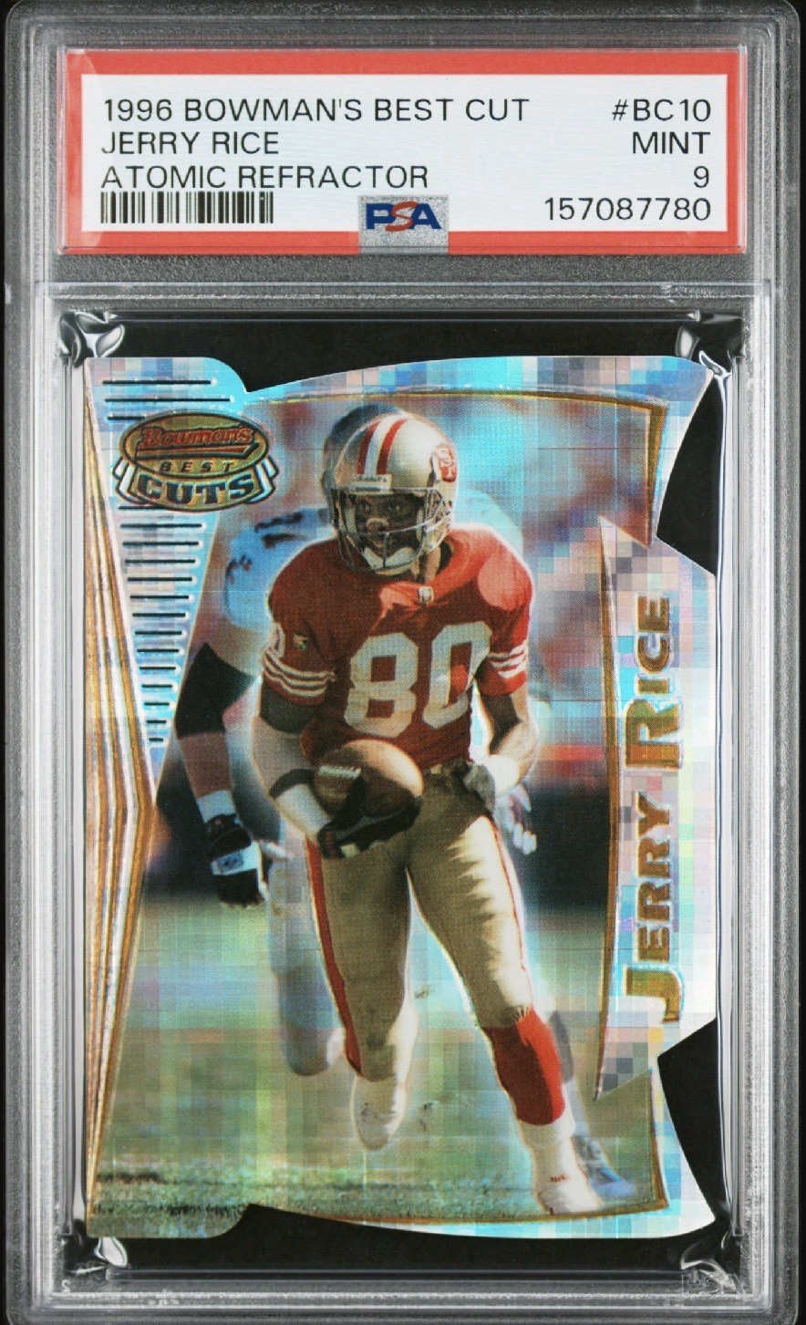 1996 Bowman's Best Best Cuts Jerry Rice #BC10 Atomic Refractor PSA 9 Mint HOF