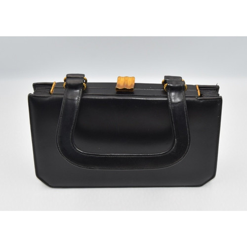 1950s Golden Age Classic Black Leather Accordion Handbag By Frank Milch