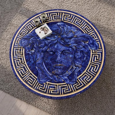 Luxury Lapis Lazuli Medusa Face Round Table Top Handcrafted Inlay Coffee Table