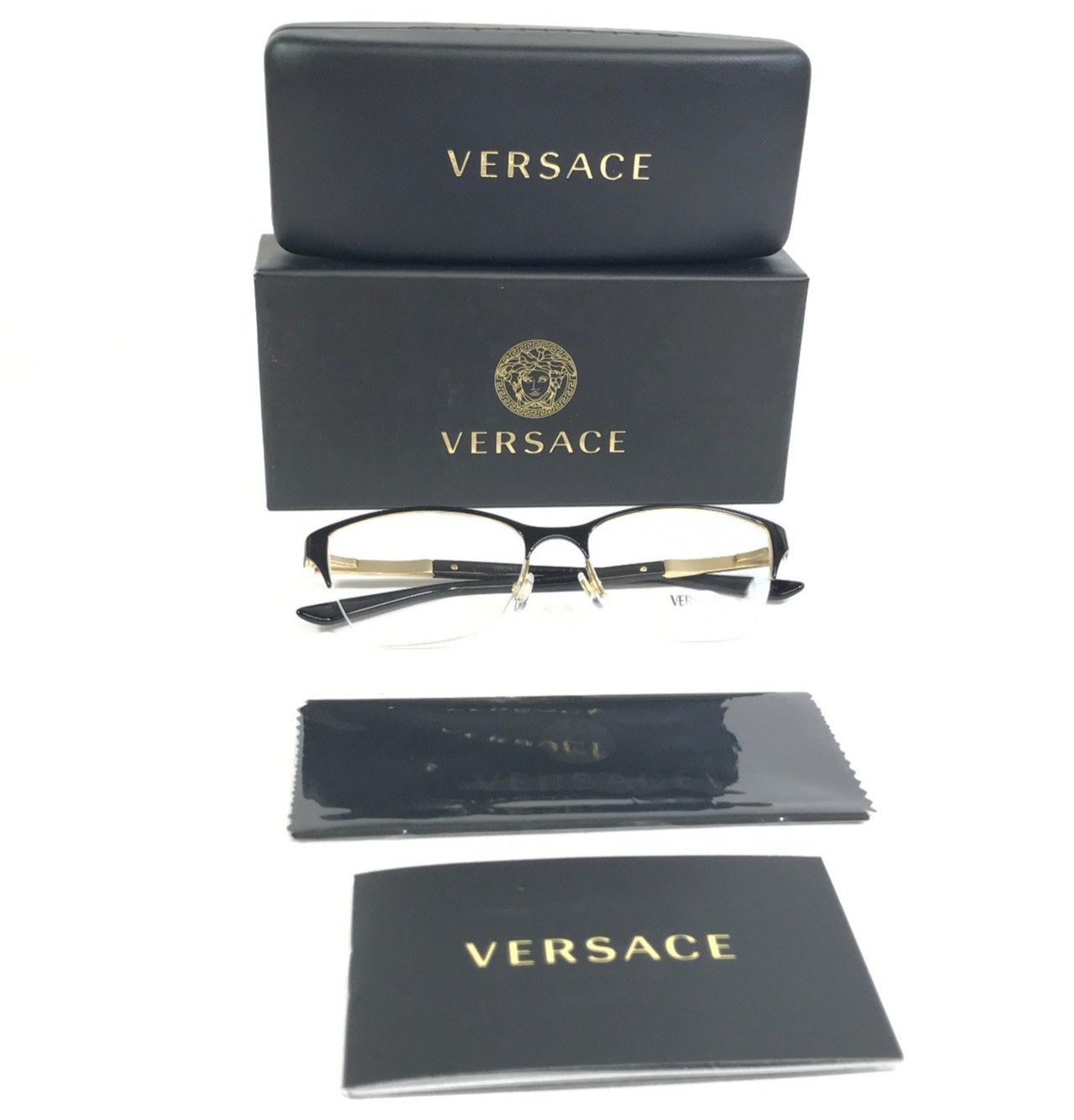 Versace Eyeglasses Frames MOD.1218 1342 Black Gold Cat Eye Half Rim 53-17-140 thumbnail 2