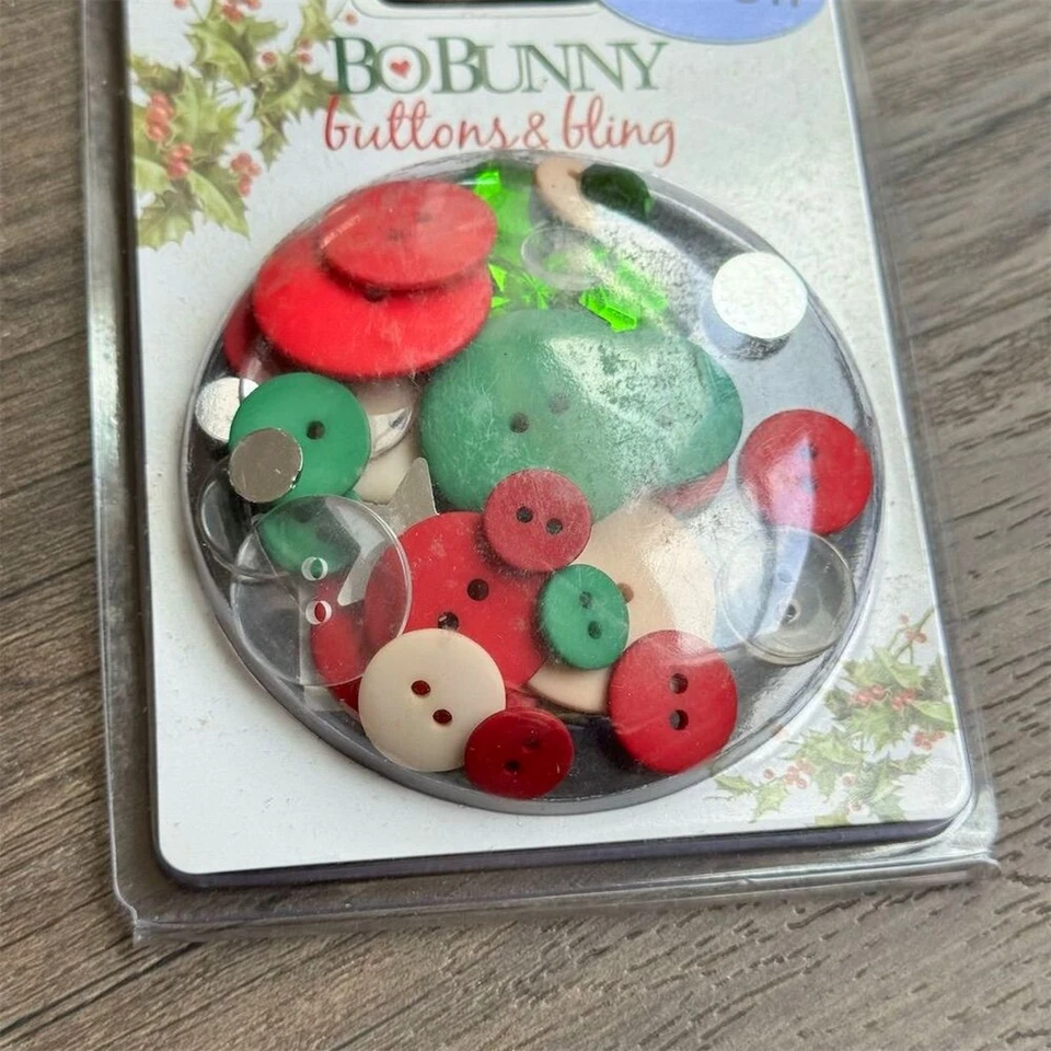 NEW Bo Bunny 2 hole Christmas Buttons & Bling St Nick Lot Holiday Craft Supplies - Image 2 of 4