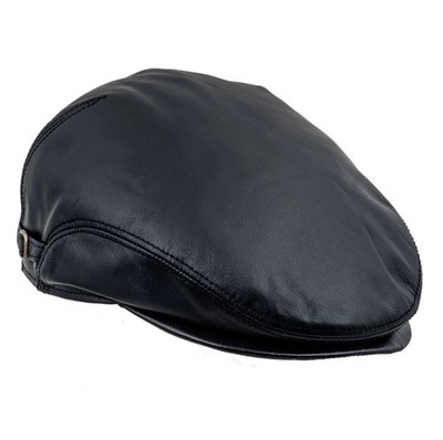 Sterkowski 100% Leather Byron Flat Cap With Ear Flap in Black Size 6 3/4 (H N2)