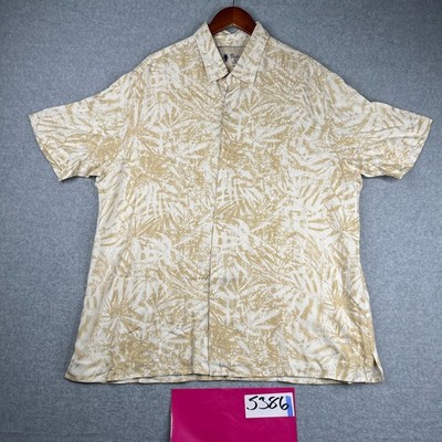 Vintage Silk Circa Shirt Adult 2XL Beige Flower Print Button Up Short Sleeve Men