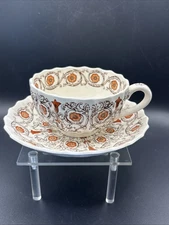 Spode "SORRENTO" Copeland Great Britain Orange Floral Cup And Saucer 2 1/8" Tall