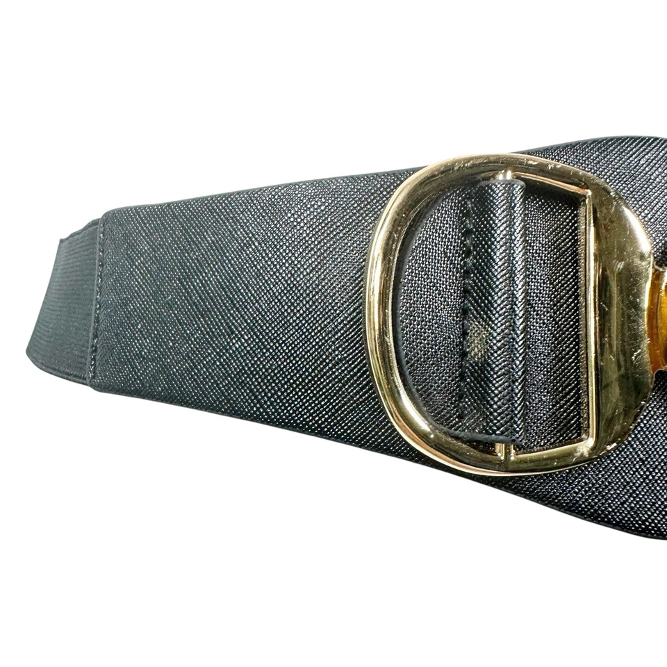 Large Black Statement Belt Hook N Loop Goldtone Buckle Corset Chic Boho Size M/L - Image 4 of 4