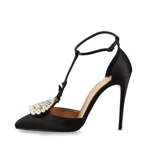 Christian Louboutin Satin Riemchen Pumps 37 Damen schwarz Goyetta 100 Erbsenimitat