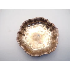 Vintage Ornate Scalloped Edge Small Dish Bowl Trinket Catch All Silver Plate
