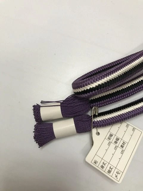 Nuevo Conjunto Redondo Obi-jime Pura Seda con Estampado Rayas Blanco Morado y Negro Foto 3 de 4