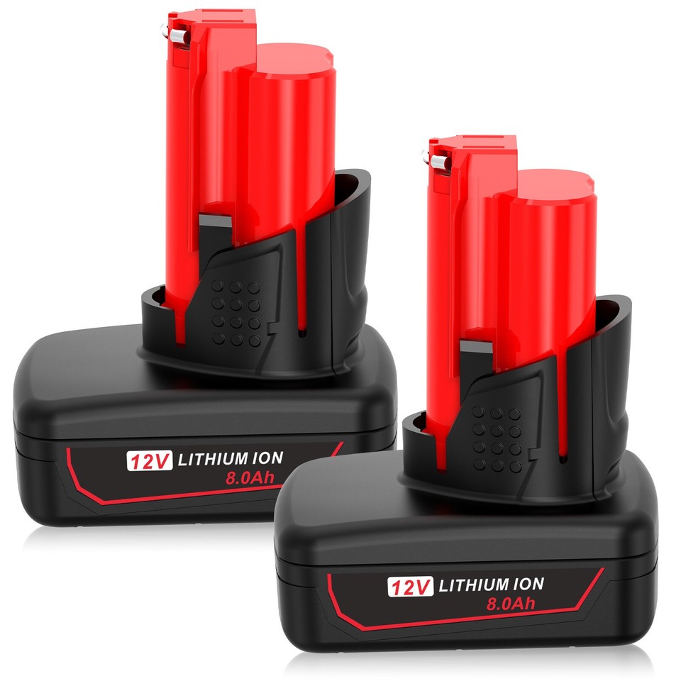 POWTREE 2-Pack 12V 8000mAh M12 Replacement Batteries – For Milwaukee Tools, LED Indicator