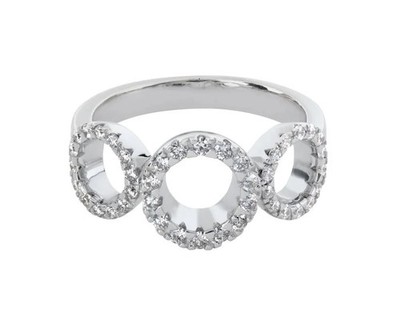 Roberto Coin Tiny Treasures 18k Weißgold 3 Kreise Pave Diamant Ring Größe 6