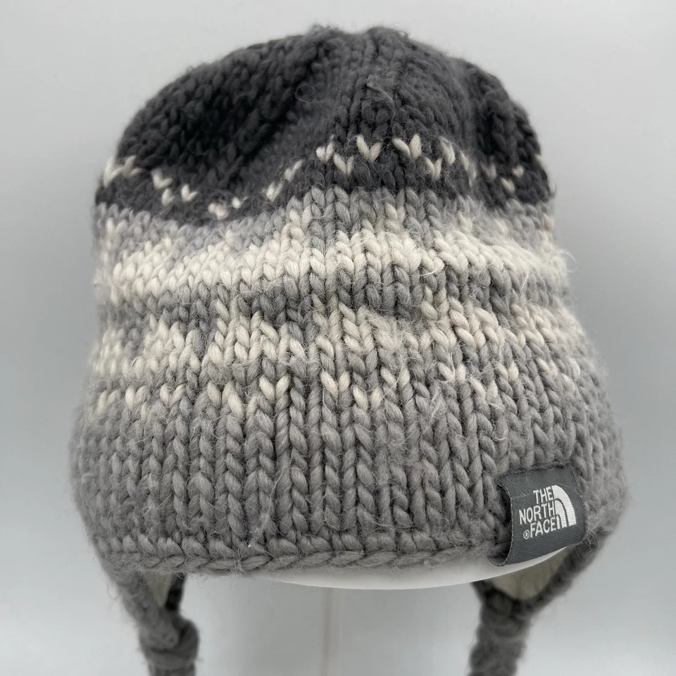 Sombrero The North Face Mezcla de Lana Tejido Gorro Orejeras Trenzado Gris Juventud Invierno Foto 3 de 4