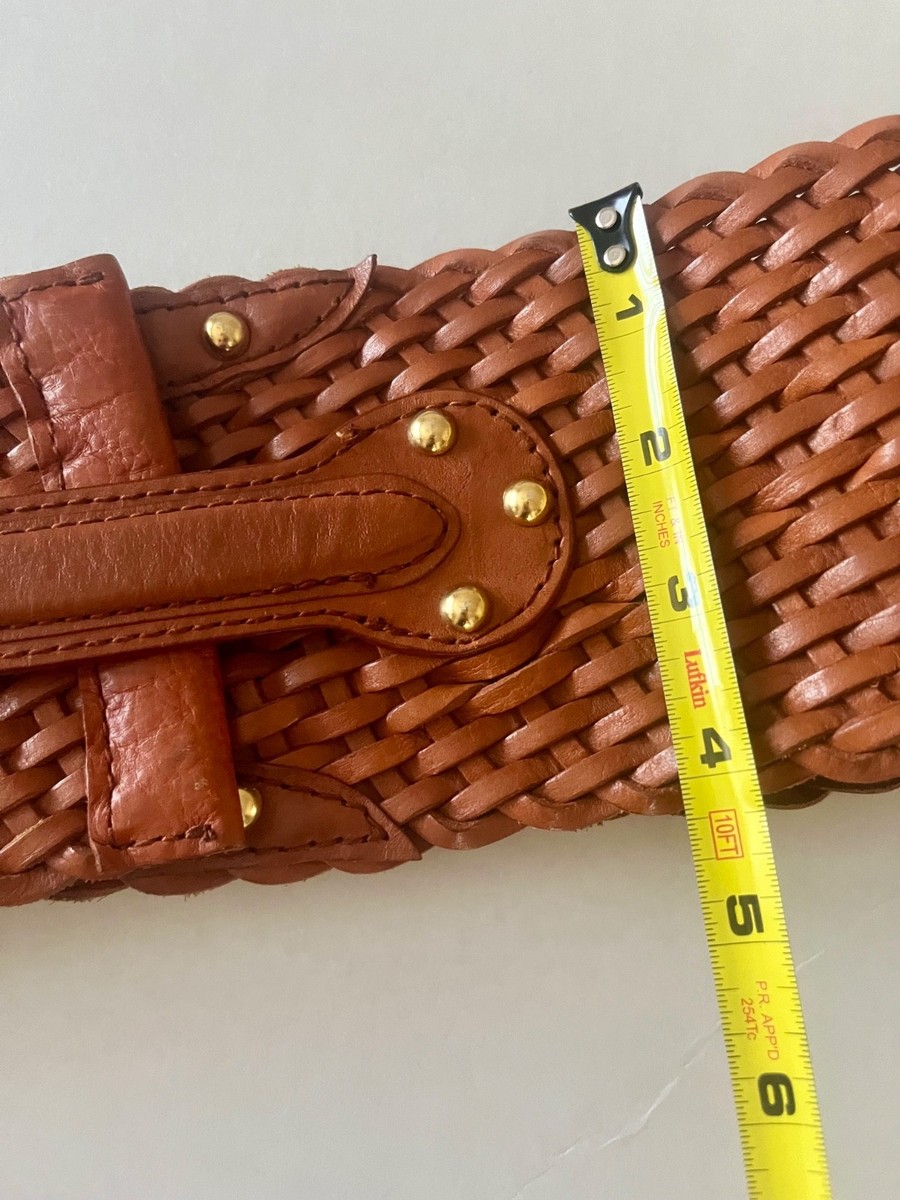 Michael Kors Brown Wide Braided Leather Belt Gold Tone  display picture 3