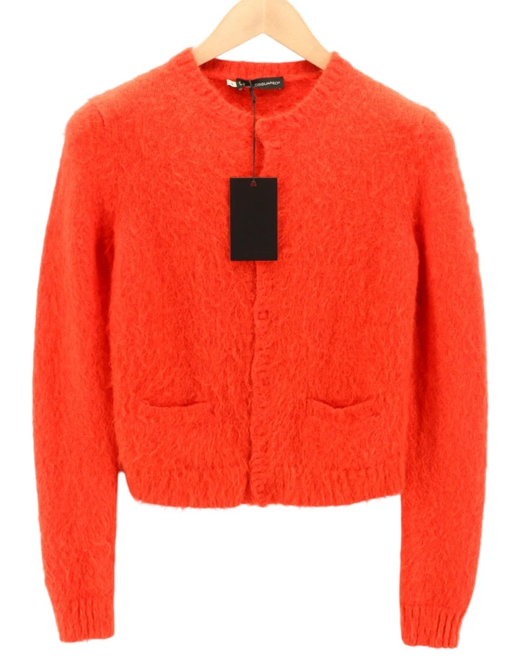 DSQUARED2 Women's S Red Mohair Wool Blend Button-Up Knit Cardigan - Image 2 of 4