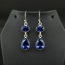 Tanzanite Gemstone 925 sterling silver handmade Dangle Drop Earrings 1.90"